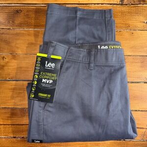 Lee Extreme Comfort MVP Chino Pants Men 40x32 Gray Straight Stretch Performance